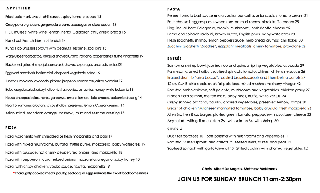 Terra Danbury Restaurant Menu